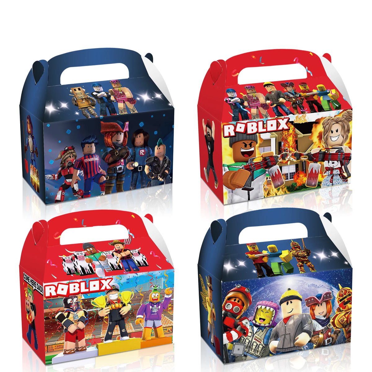 Huancai 12 PCS Cartoon Party Favors Candy Treat Boxes Robot Blocks Paper Gift Cake Goodies Box for Kids Birthday Party Supplies