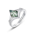 CZ Silver Ring Engagement Wedding Commitment Green Moss Agate Gemstone Ring 925 Sterling Silver Wholesale Jewelry