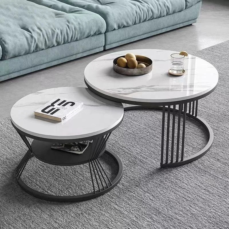 Kinetic Nesting Modern Extendable Durable Coffee Table Living Room Furniture with Ribbed Metal Base Metal Top for Boutique Home