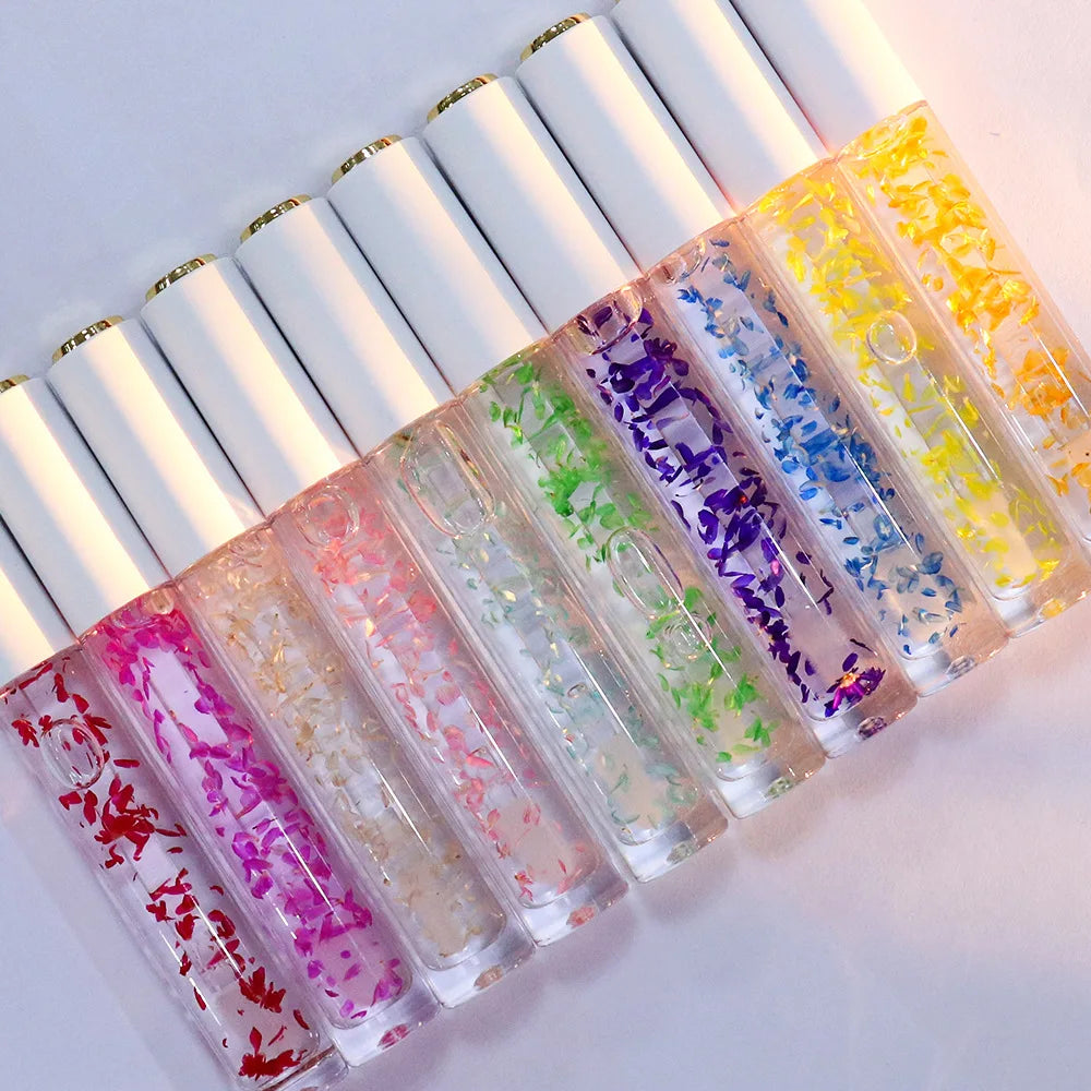 Natural Long Lasting Lipgloss Wholesale Moisturizing Glossy Private Label Vegan Makeup Lip Gloss Liquid with Flower