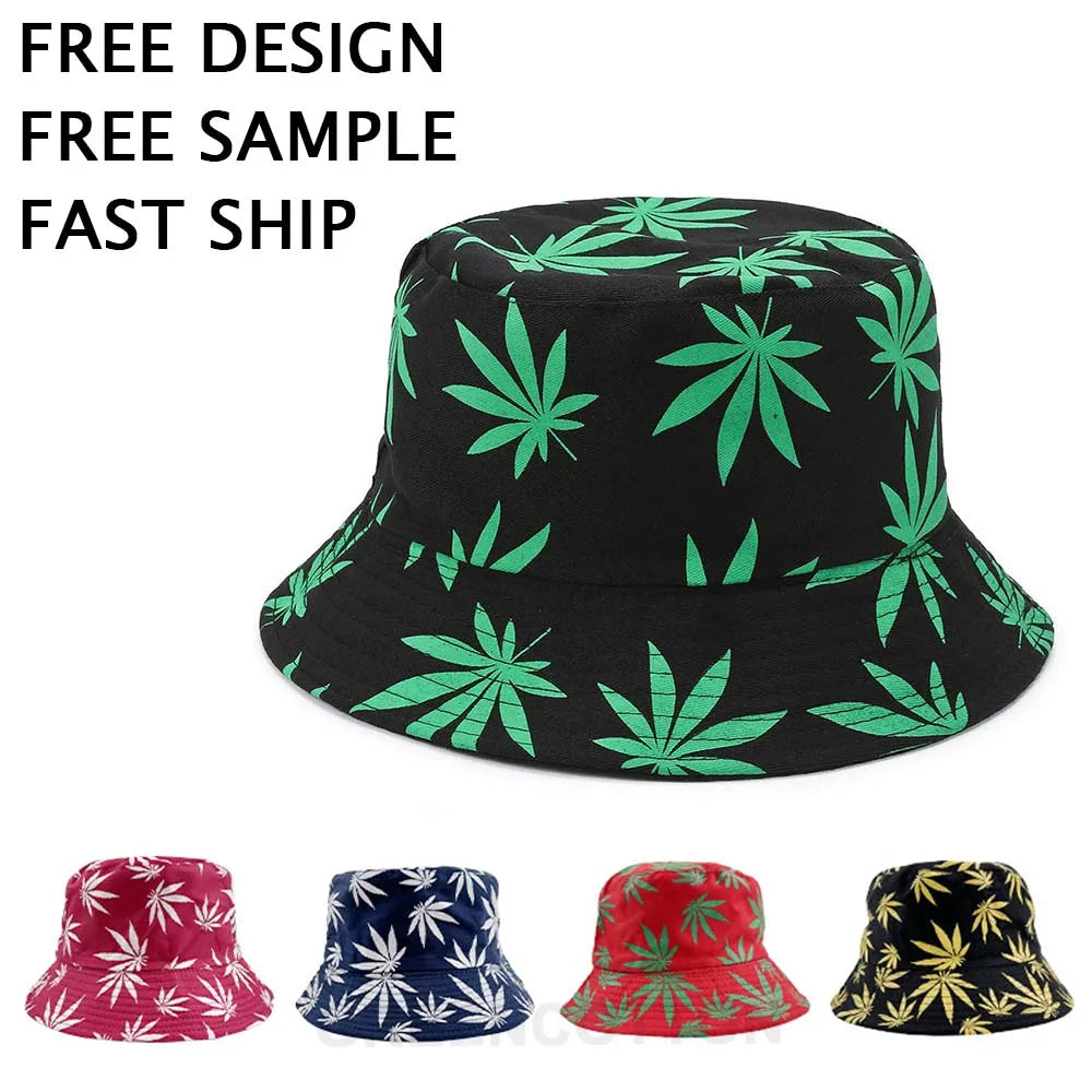 Custom Logo Gift Hat Printed Travel Beach Gift Hat Party Gift Maple Leaf Pattern Bucket Hat  Birthday Gift