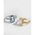 Big Blue Crystal Stone 18K Gold Plated Texture Rings 925 Sterling Silver White Zirconia Ring