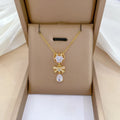 Titanium Steel Butterfly Water Drops Light Luxury Crystal Diamond Zircon Necklace Charm for Women Wedding Engagement Jewelry