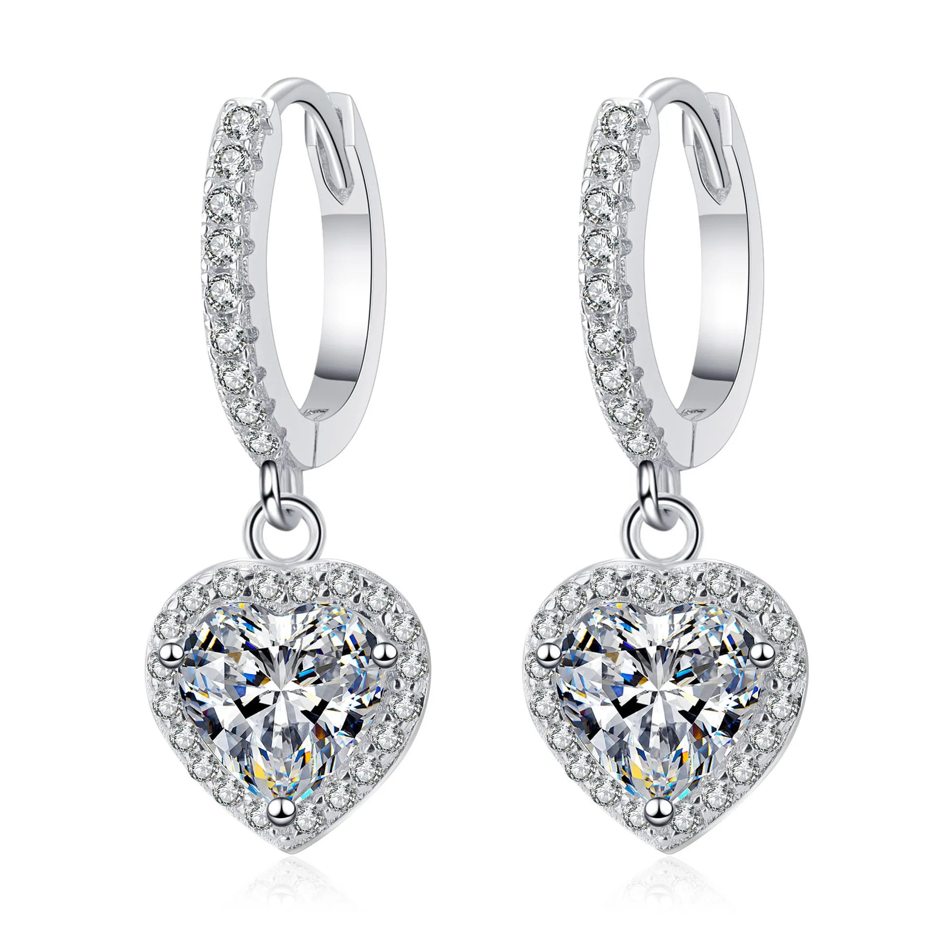2CT Moissanite Drop Earrings with GRA Certificate 925 Silver D Color VVS1 Diamond Earing Moissanite Heart Water Hoop Earrings
