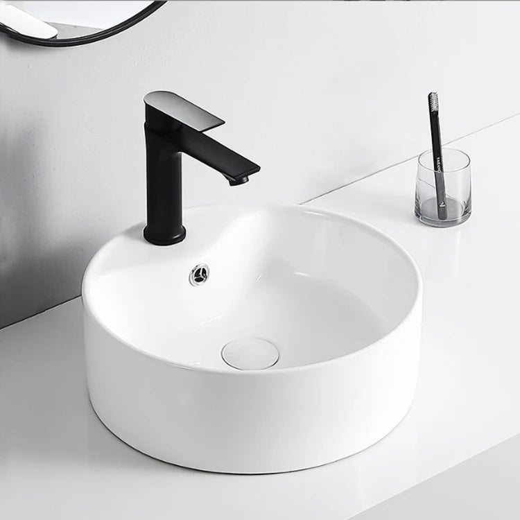 Cheap Modern Ceramic Hotel Single Hole Top Mount White Rounded Small Countertop Sink