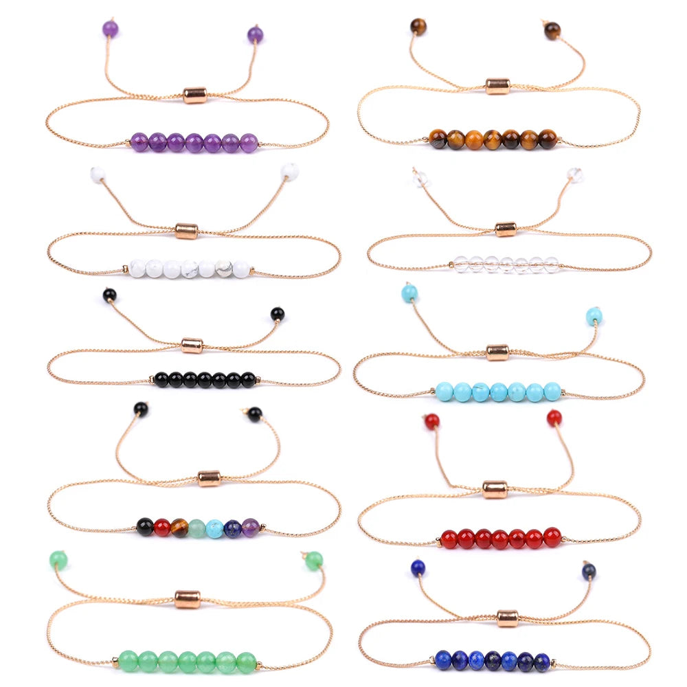 Handmade 18k Gold Plated Women Men Sliding Diy Braided Thread Amethyst Gemstone Tennis Adjustable Bead Bracelet Rope