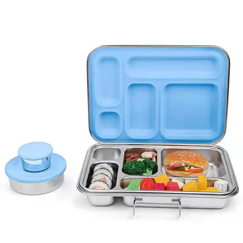 Aohea Wholesale Custom Silicone Color 304 Stainless Steel Lunch Box 5 Compartments Stainless Steel Bento Box Lunch for Kids