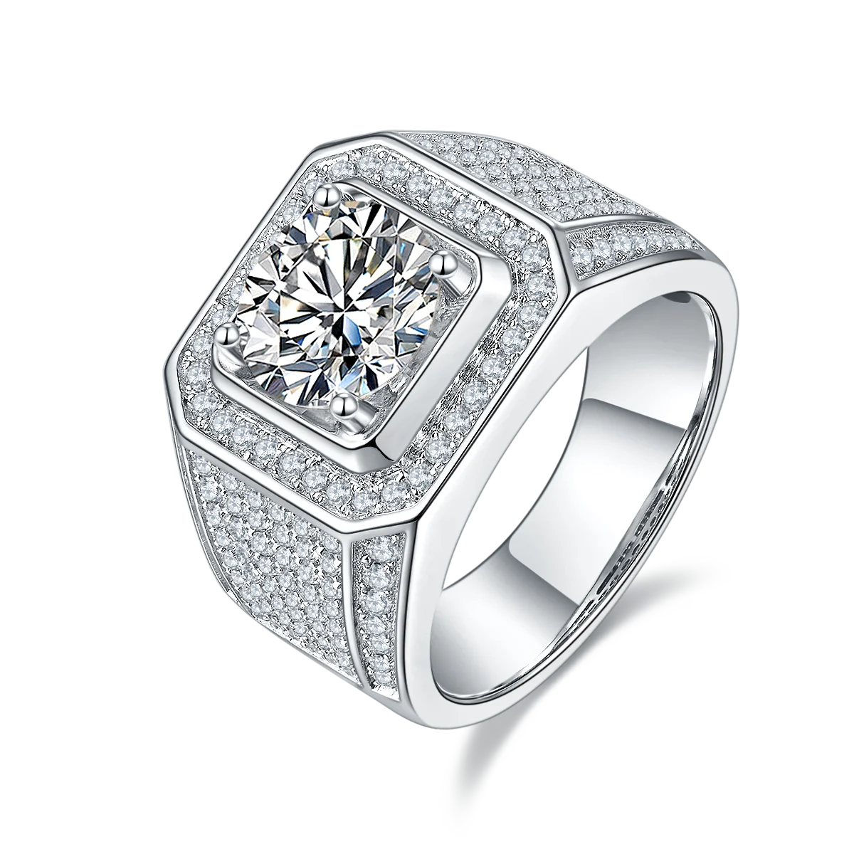 Top Selling Fine Silver Jewelry S925 Sterling Silver 3CT 9mm Men's Ring Round Moissanite Engagement Wedding Ring for Men