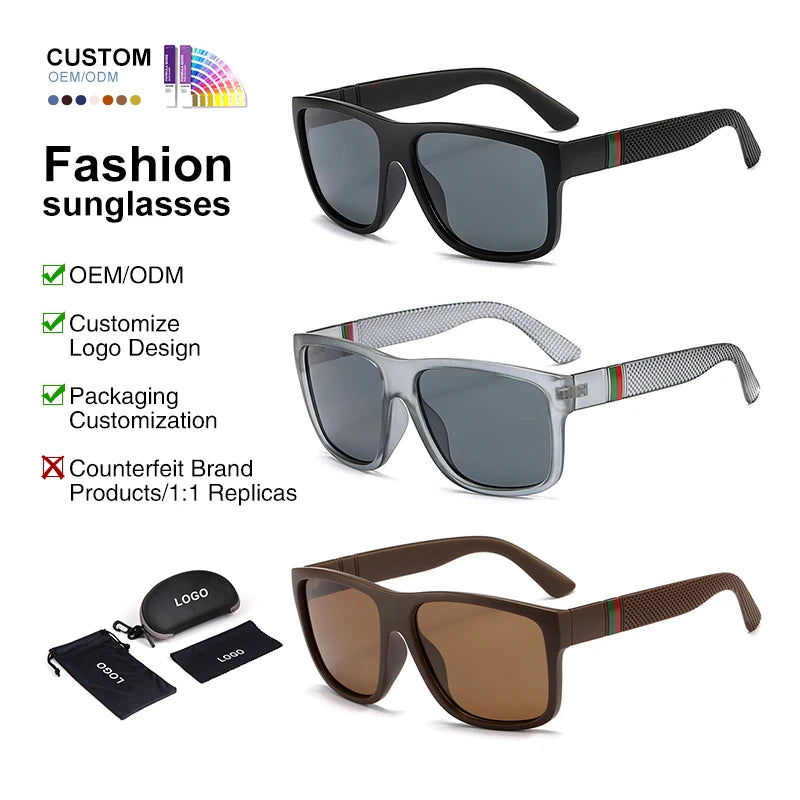Fashion Popular Square Frame Colorful Custom Trendy Sun Glasses Luxury Polarized Men Sunglasses