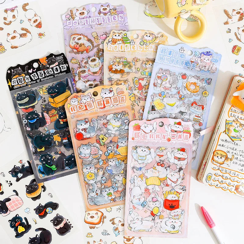 Adorable Cat Decorative Stickers Custom Printing Sticker Cartoon Stickers Sheets for Scrapbook Art Album Mobile Phone Computer