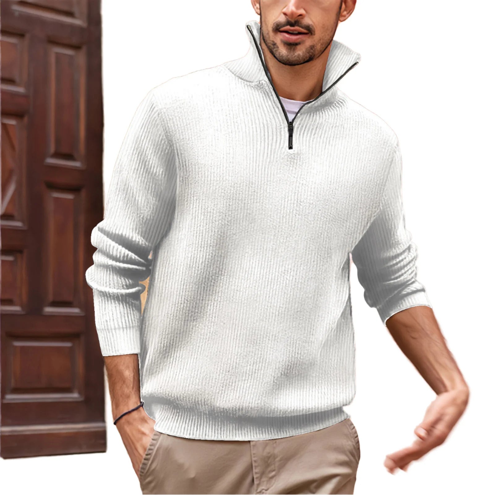 Wholesale New Men's for POLO Zipper Turtleneck Knit Sweater Long Sleeved Vertical Grain Anti-Wrinkle for Autumn