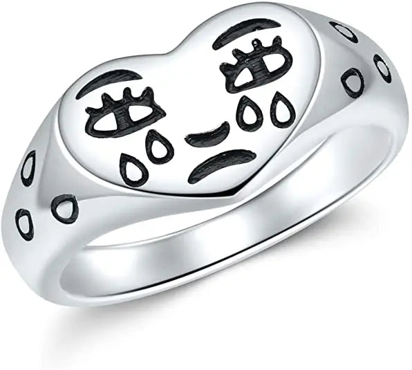 Fashion Crying Heart Ring Silver Sad Face Ring for Women