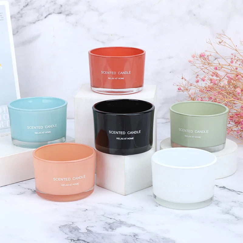 Wholesale Eco-Friendly Recycled Glass Candle Jar Container Christmas Colors Glass Candle Cup Jar