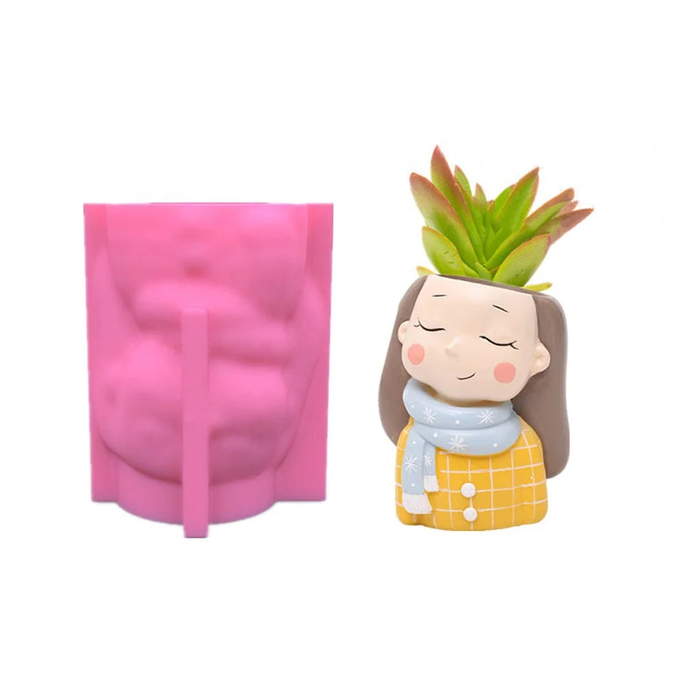 E-0017 Multiple styles lovely Closed eyes girl Flowerpot silicone mold resin cement Gypsum candle making tools handmade diy