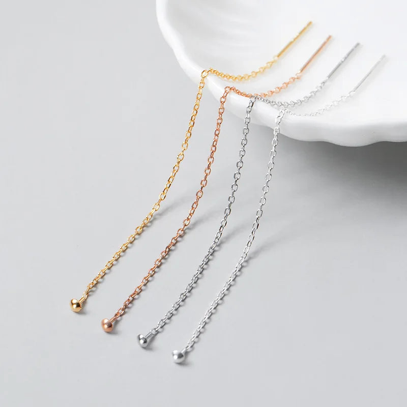 925 Sterling Silver Drawing Pin Shape Cross Chain Ear Wire Long Chain Ear Line Jewelry Accessories