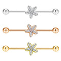 Stainless Steel Flower Industrial Earrings Long Barbell 14G Amber Bar Piercing Tragus Wedding Engagement
