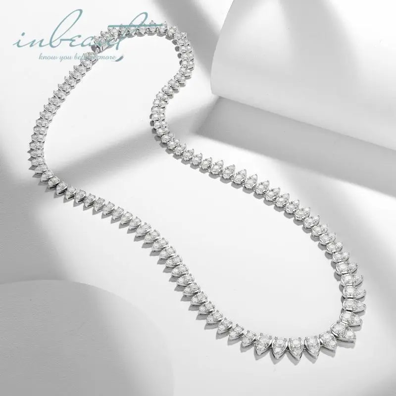 Silver 925 Original Total 15 Carat Round Brilliant Cut Diamond Test Past D Color Moissanite Water Drop Shape Tennis Necklace