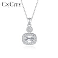 CZCITY Emerald Moissanite Stone VVS Chain Diamond Pendant Dainty Silver 925 for Woman Iced Out Necklace