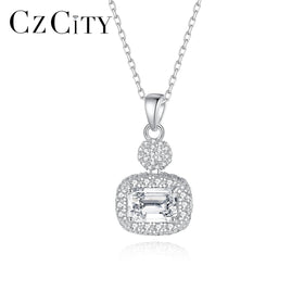 CZCITY Emerald Moissanite Stone VVS Chain Diamond Pendant Dainty Silver 925 for Woman Iced Out Necklace