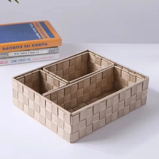 Ice Silk Set Four Storage Basket European Decoration Home Desktop Handwoven Nylon Storage Box