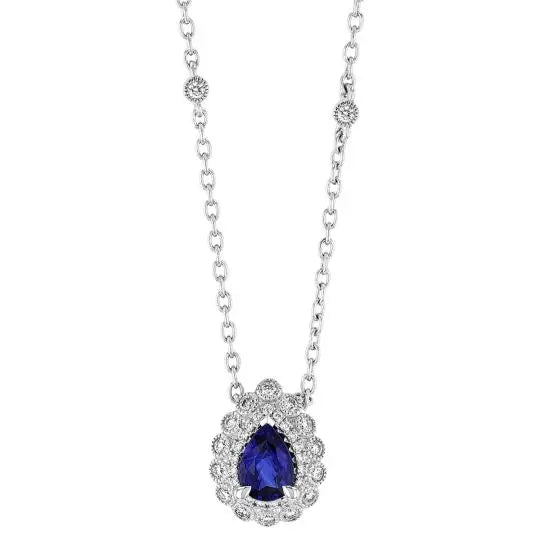 Top Selling Pear Shaped Sapphire CZ Jewelry New Design 925 Sterling Silver Women Necklace