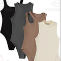 Wholesale Custom Logo Sleeveless Waisted Buckle Women Bodysuit Compression Ribbed Bodysuits for Women
