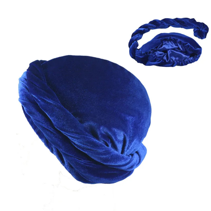 Pre-Tied Satin Silk Lined Velvet Dreadlocks Halo Turban Head Wrap Skull Cap for Men Women for Cycling Sports Fishing Bonnet