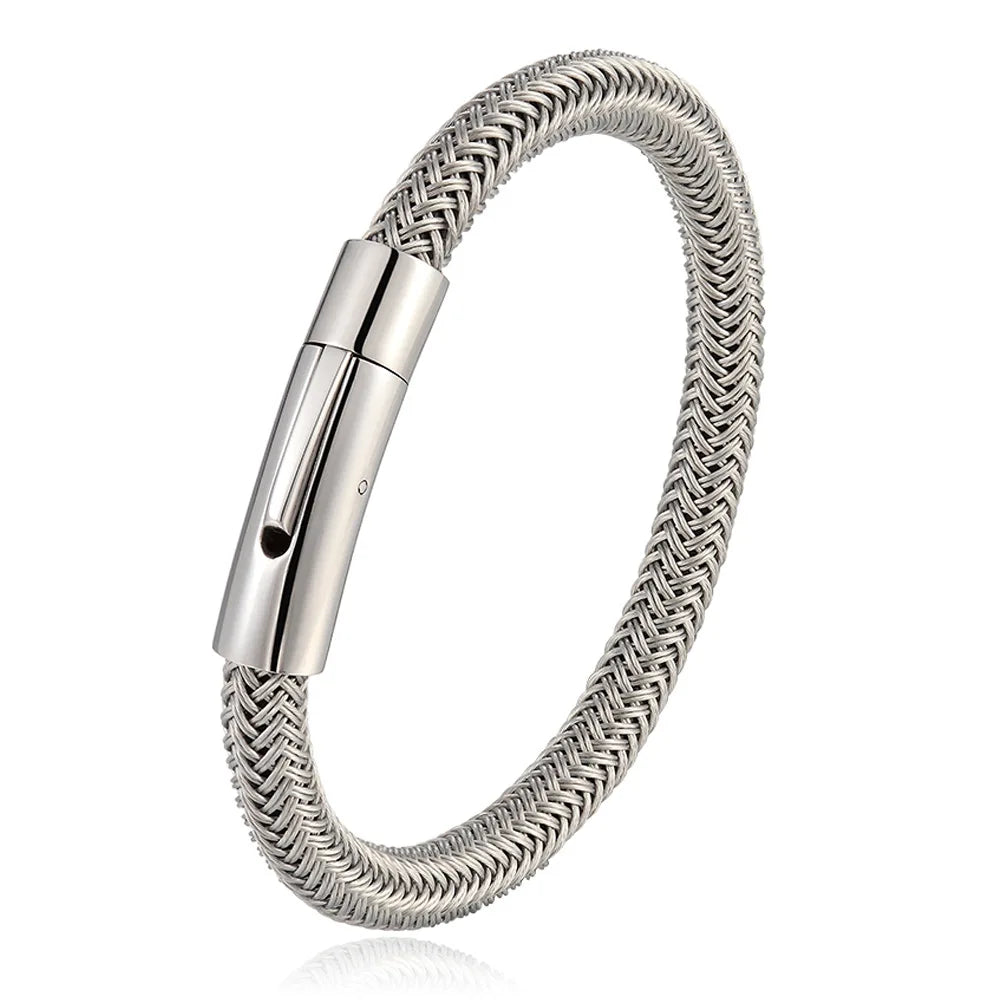 Hot Sale Custom Logo Personalise Stainless Steel Cuff Magnetic Clasp Leather Bracelets for Men