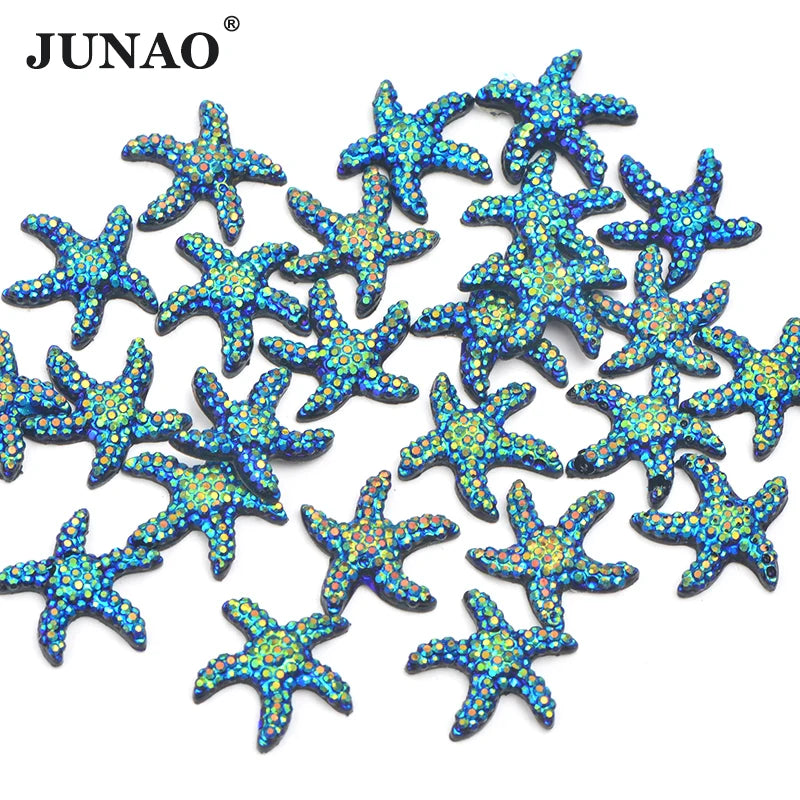 JUNAO Factory Hot Sell 12mm Glitter Resin Starfish Crystal Strass Non Sewing Flatback Rhinestone for Wedding Dress