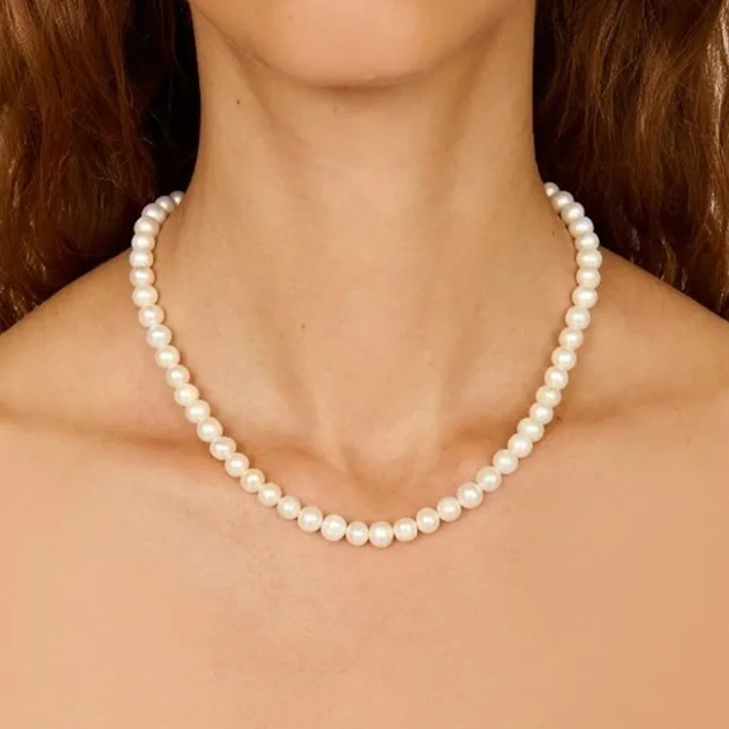 18K Gold Stainless Steel Glass Pearl Sailor Buckle Round Glass Bead Necklace 43cm+5cm Women Necklace