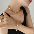 18k Gold Plated Stainless Steel Classic Elegant Thick Heavy Hip Hop Freshwater Pearl Chain Chokers Necklace Bracelet Set Women