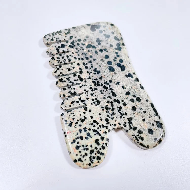 Comb Top Hair Gua Sha Tool Handheld Dalmation Jasper Comb Kit