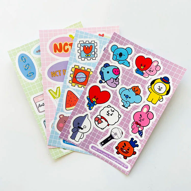 Hot Selling PVC Vinyl Brand Printing Sticker Sheets Die Cut Adhesive Logo Custom Cartoon Stickers