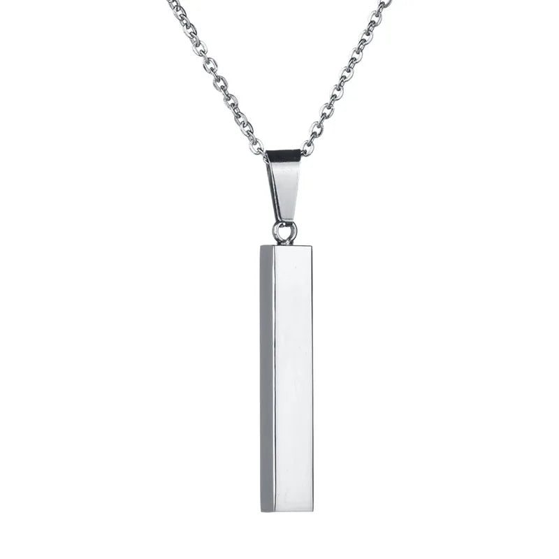 Factory Custom Personalized Stainless Steel square Blank Name Gold Engravable Vertical bar Necklace for Women Men