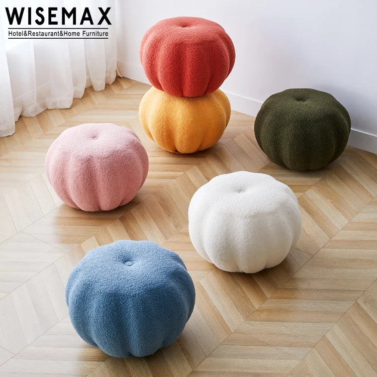 WISEMAX FURNITURE Living Room Sofas Small Round Ottoman Stool Home Decorative Modern Round Pouf Ottoman Pumpkin Lazy Bean Bag