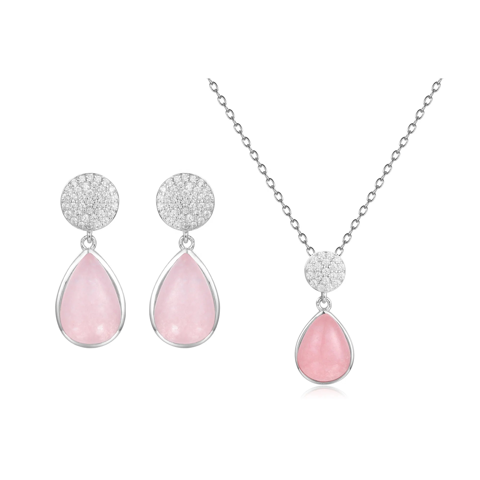 Abiding Shield New Plating Tech Tarnish Free Gemstone Rhodium Plated 925 Silver Earrings Necklace Jewelry Set Wholesale