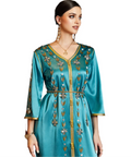 SH0063 Gold Embroidery V Neck Long Sleeve Arab Ladies Dress Luxury Diamond Middle East Party Robe Islamic Muslim Hot Selling