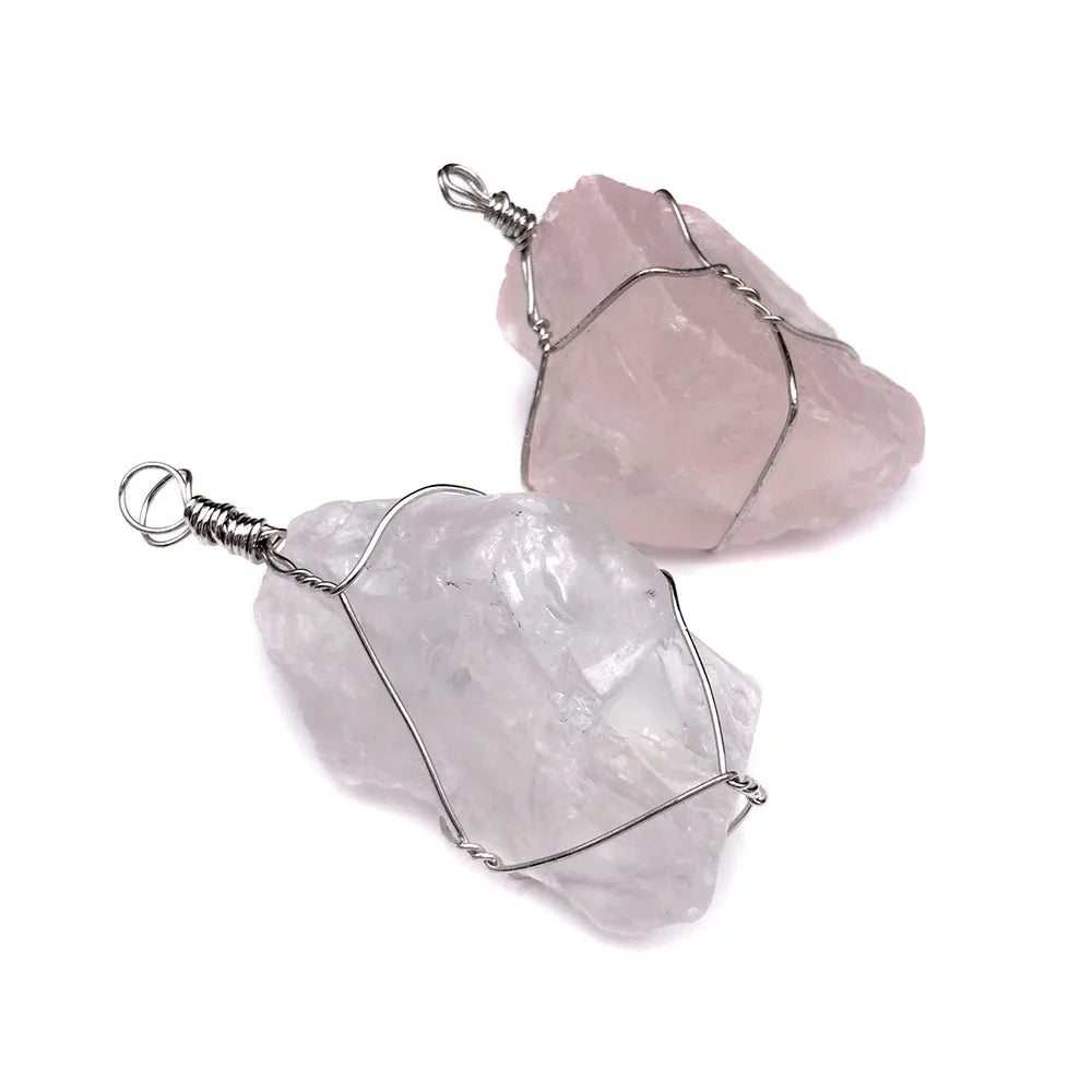 Huiying Rose Quartz Crystal Clear Quartz Pendant Crafts