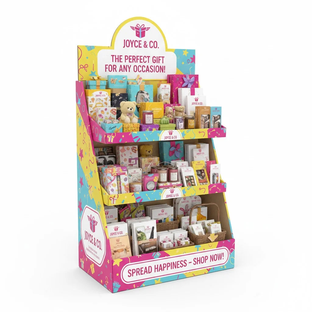 Custom 3-Tier Multi-Shelf Eco-friendly Corrugated Cardboard Gift Display Stand Rack for Toy Stationery Retail Shop