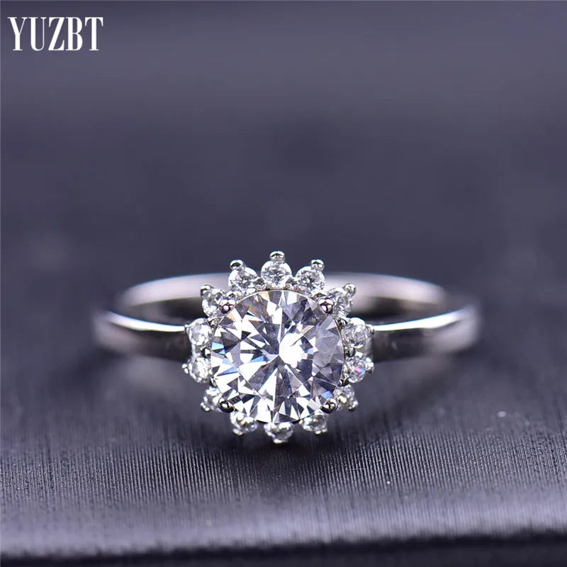 Silver 925 Original Brilliant Cut 1 Carat Diamond Test Past D Color Moissanite Sunflower Ring for Women Wedding Fine Jewelry
