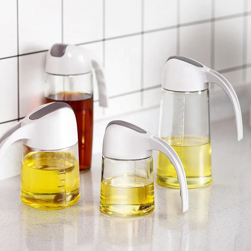 Auto Flip Leak-Proof Condiment Container Vinegar Glass Bottle Olive Oil Dispenser Freshness Preservation for Food Kitchen Use