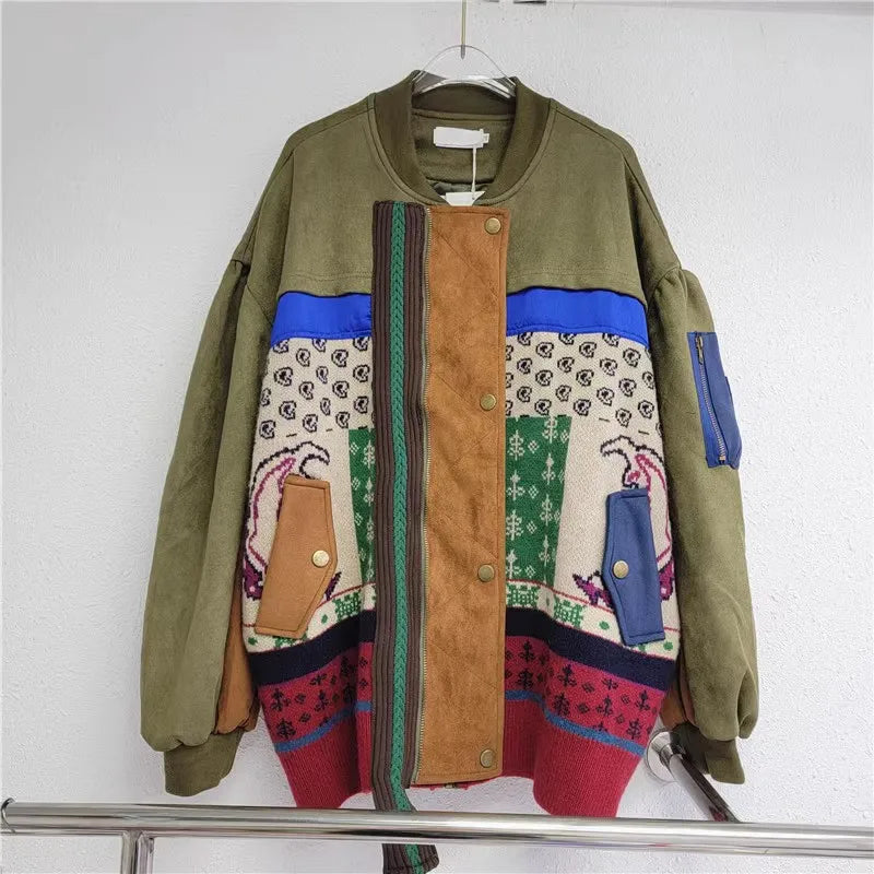 Boutique Wholesale 2026 Autumn New Fashionable Round Neck Casual Splicing Loose Women's Jacket