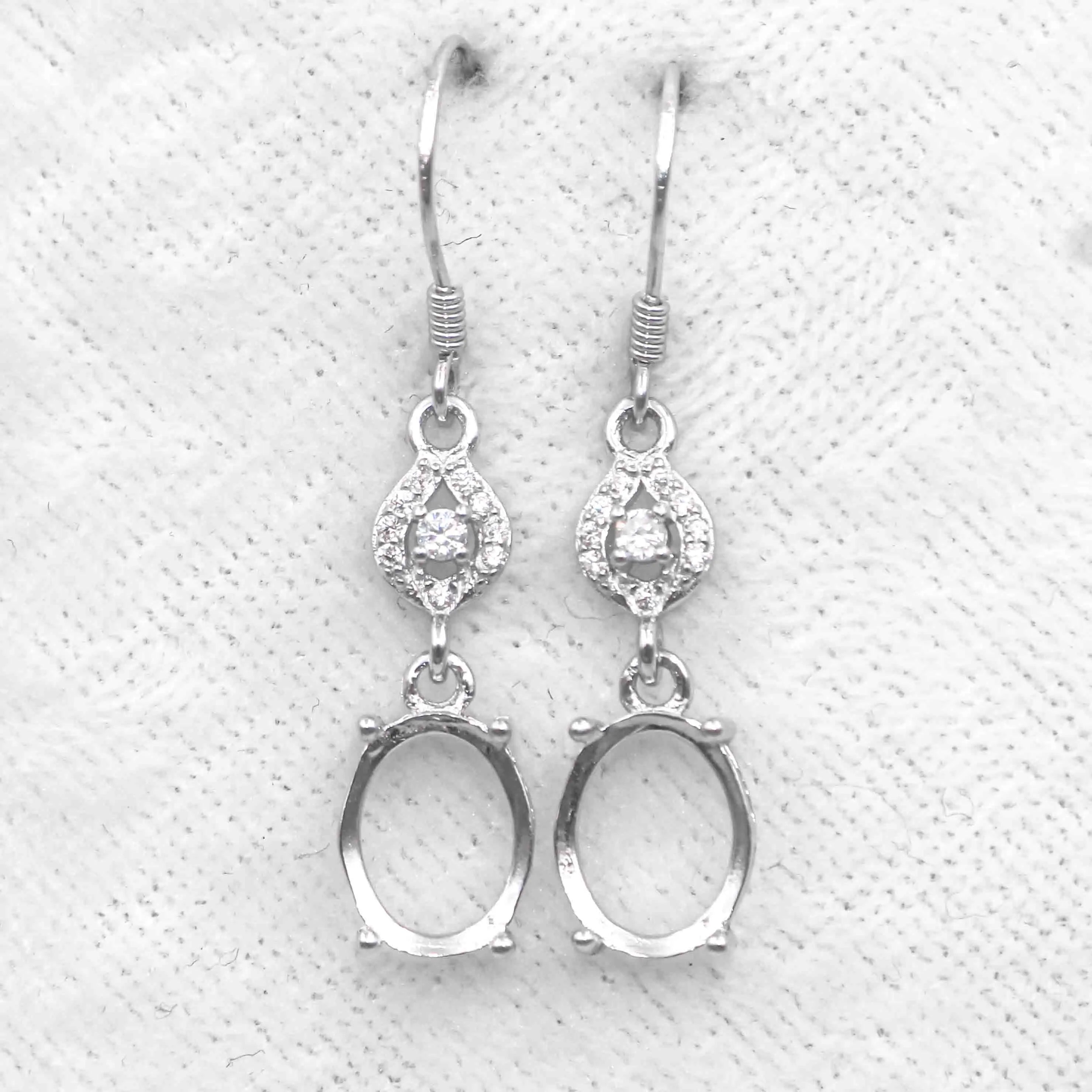 Sterling Silver 8*10mm Semi Mount Hook Earrings Empty Support Blank Claws Setting S925 Base Without Center Stone for DIY Inlay