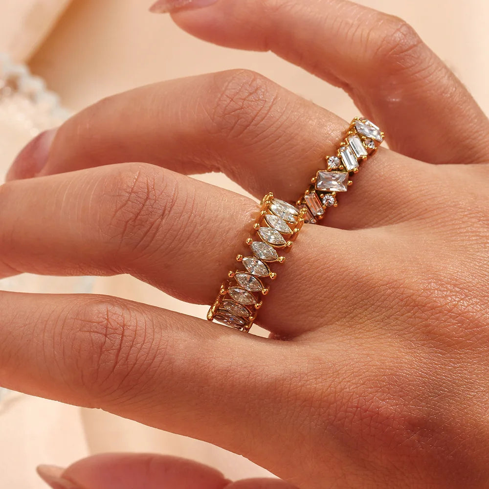 Stainless Steel Tarnish Free Full Diamond Wedding Ring 18K Gold 316L Stainless Steel 5A Cubic Zircon Band Ring Zircon Ring