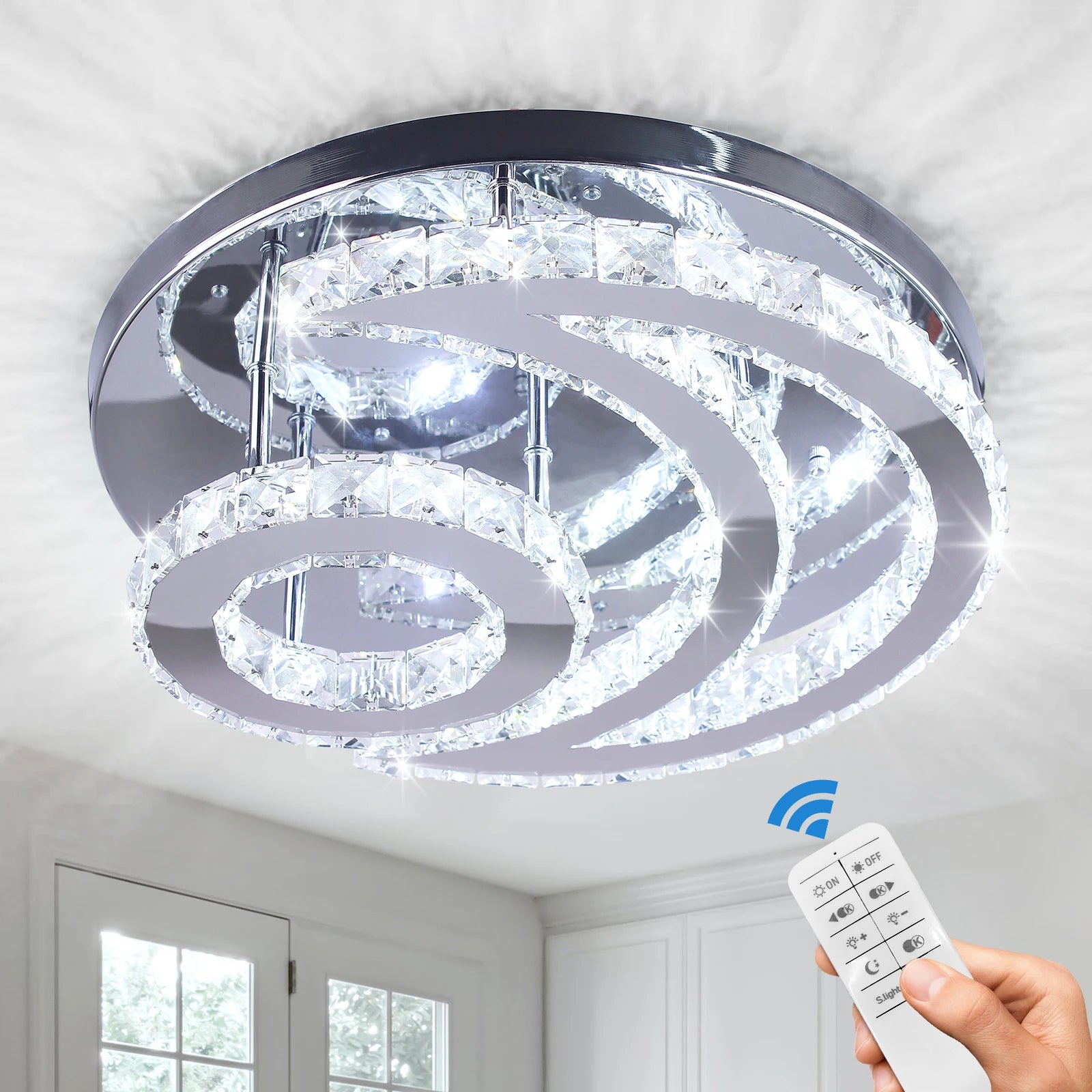 Modern Simple LED Ceiling Light Fixture Remote Control 3000K-6000K Crystal Lights E12 Base for Bedroom Decorations Wholesale