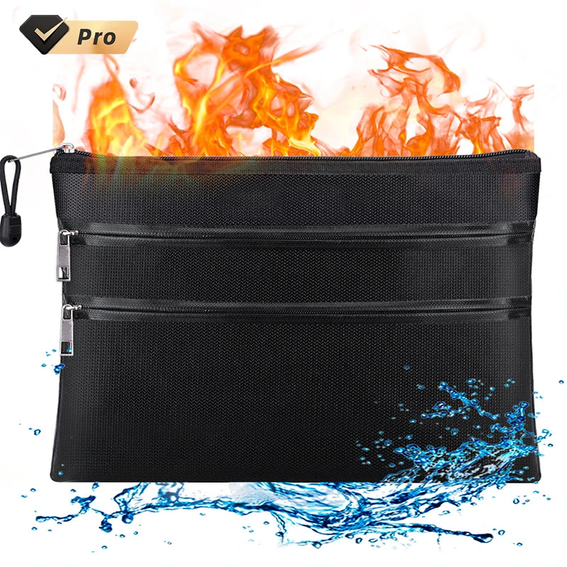 Waterproof Fireproof Zipper for Secure Document Wallet Storage Pouch Fire Resistant Data File Bag for Filing Products