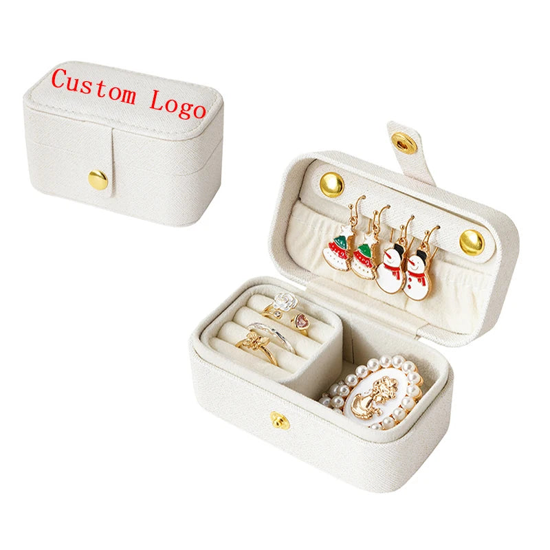 Wholesale Custom Logo Portable Small Jewellery Earring Necklace Case Travel Mini Pu Leather Ring Jewelry Gift Boxes Organizer