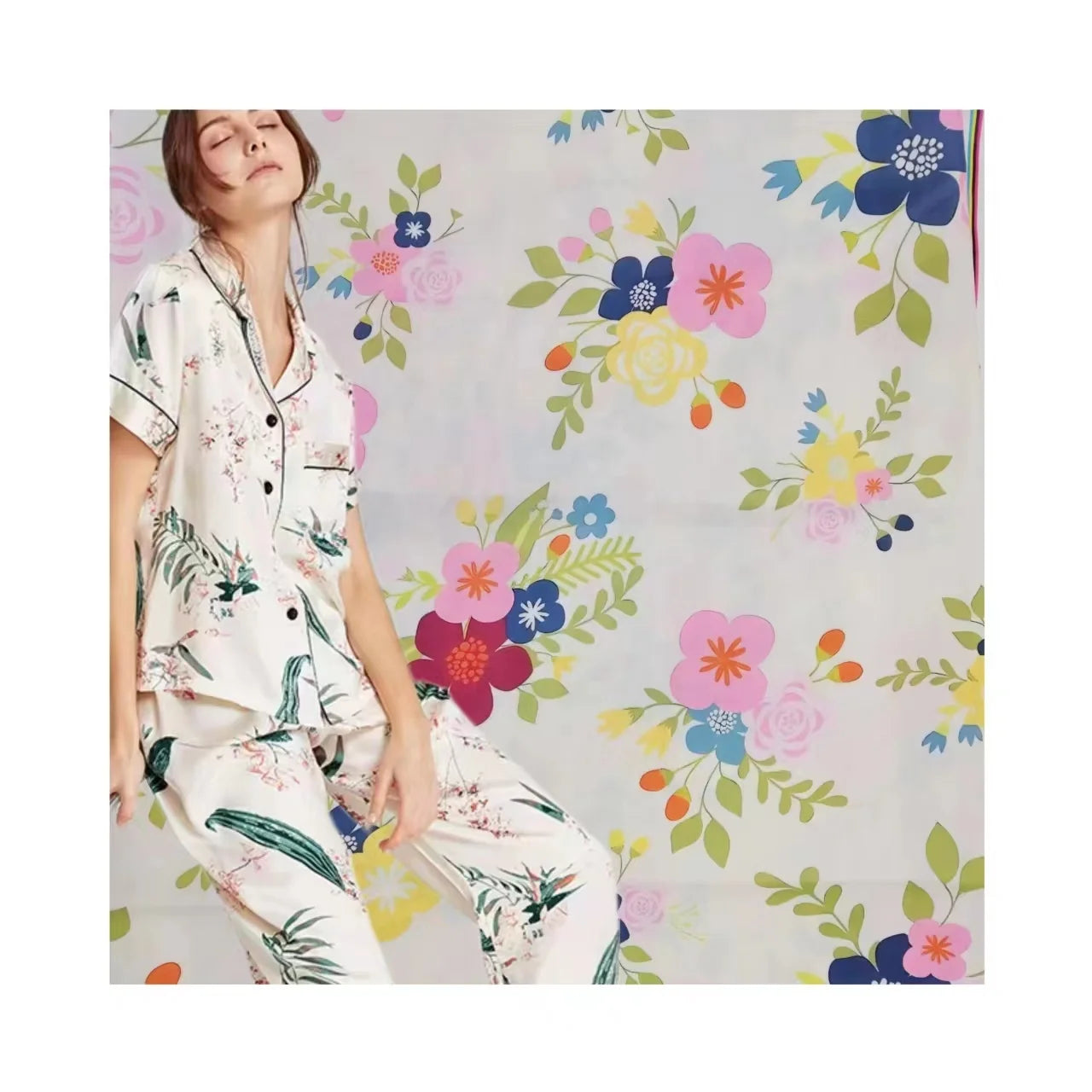Eco-friendly Wholesale Custom Design 100% Polyester Flower  Pattern Satin Digital Print Fabrics for Dress