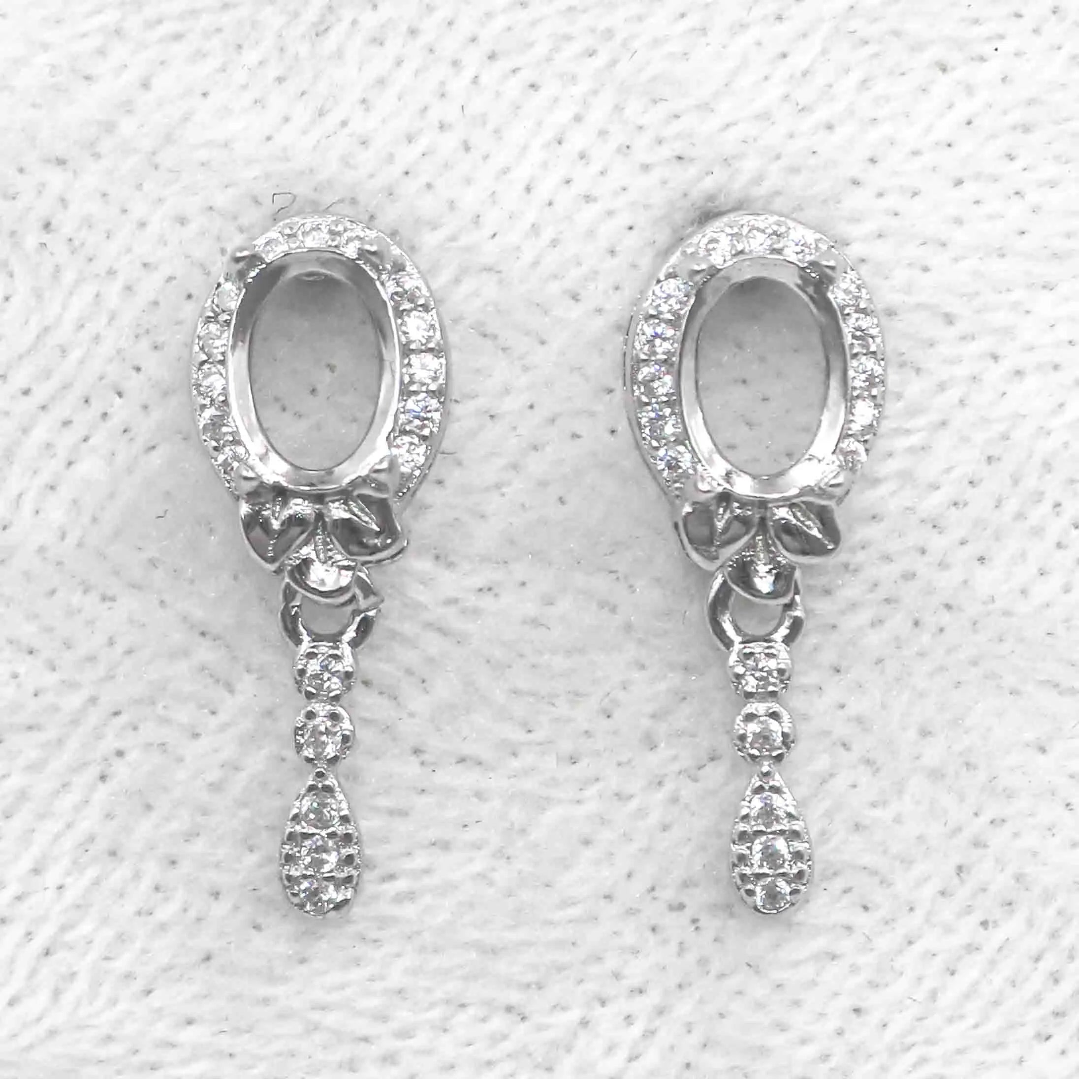 Sterling Silver 5*7mm Semi Mount Stud Eardrops Empty Frame Support Blank Setting S925 Base Without Center Stone DIY for Inlay