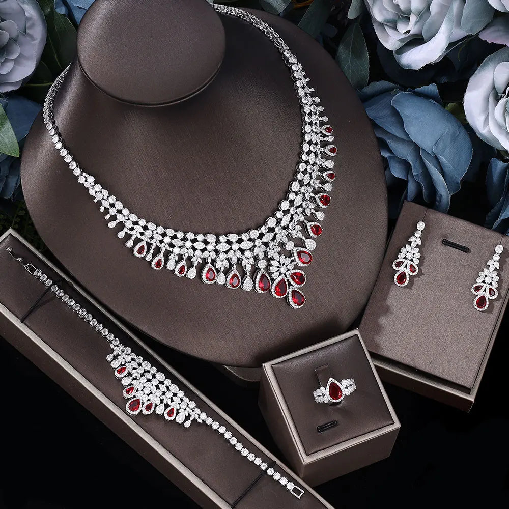 4 Pcs Super Luxury Cubic Zirconia Bridal Wedding Party Costume Nigerian Dubai Jewelry Set for Brides Accessories